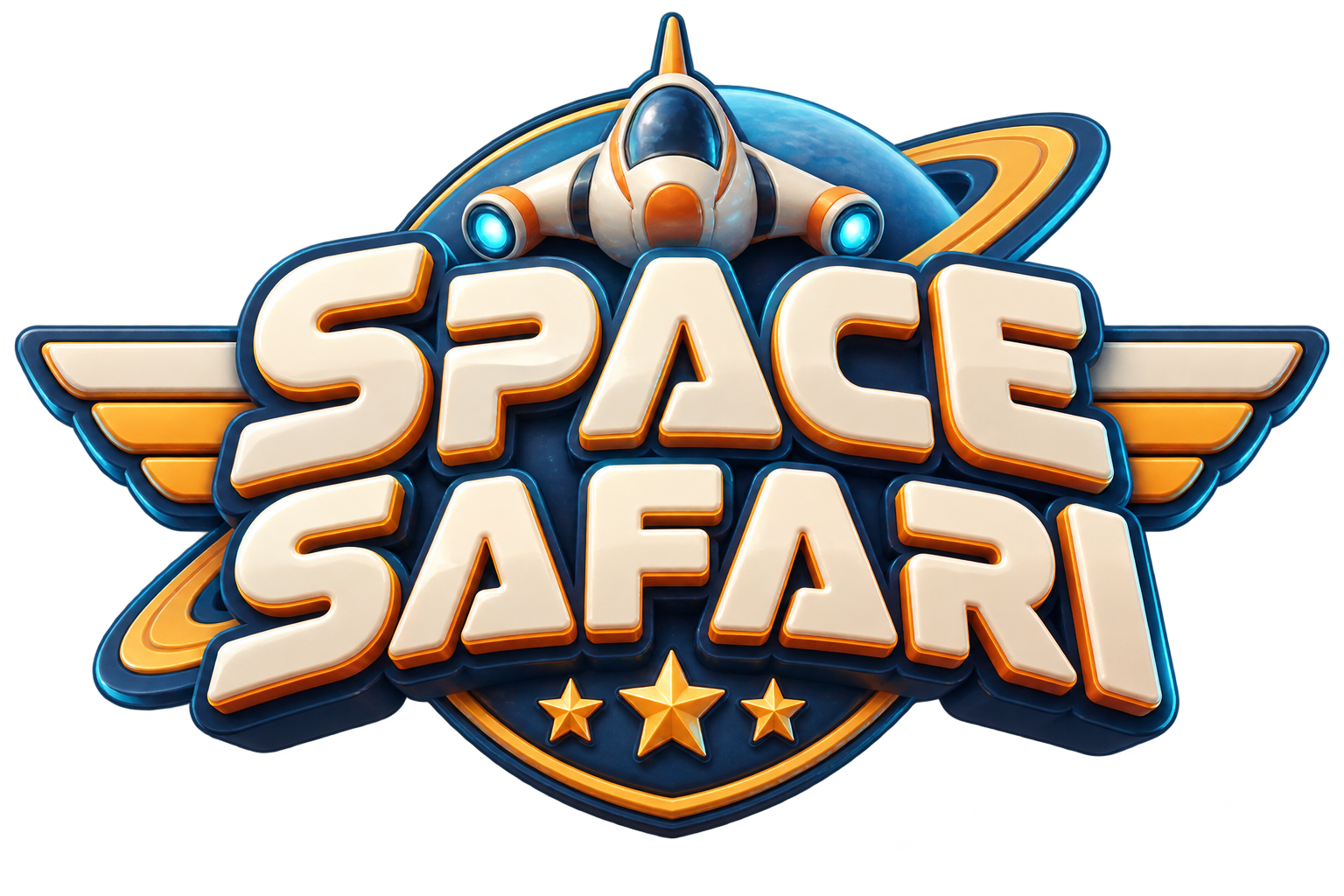 Space Safari logo with a starfighter, ringed planet, and stars